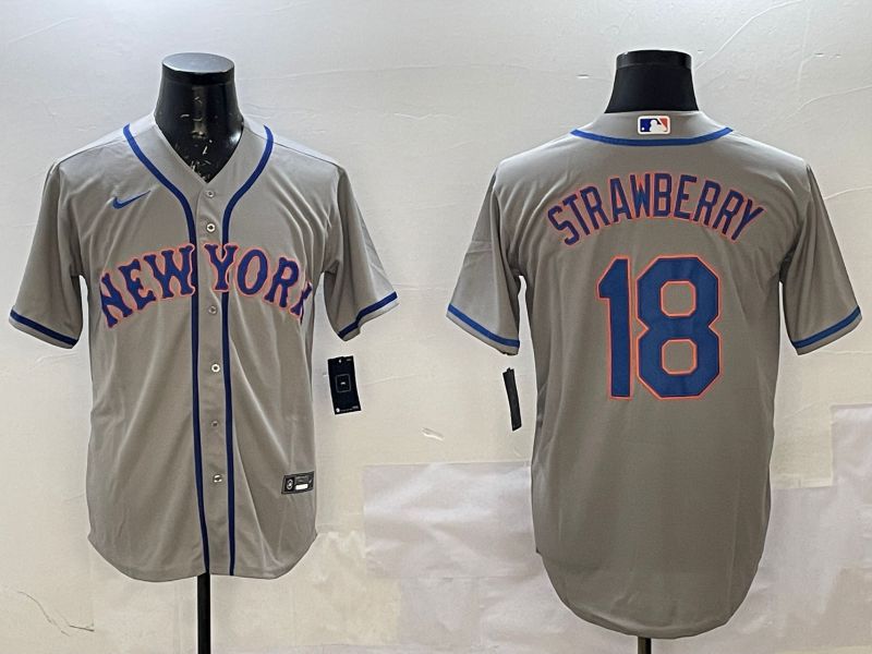 Men New York Mets #18 Strawberry Grey Game 2025 Nike MLB Jersey style 1